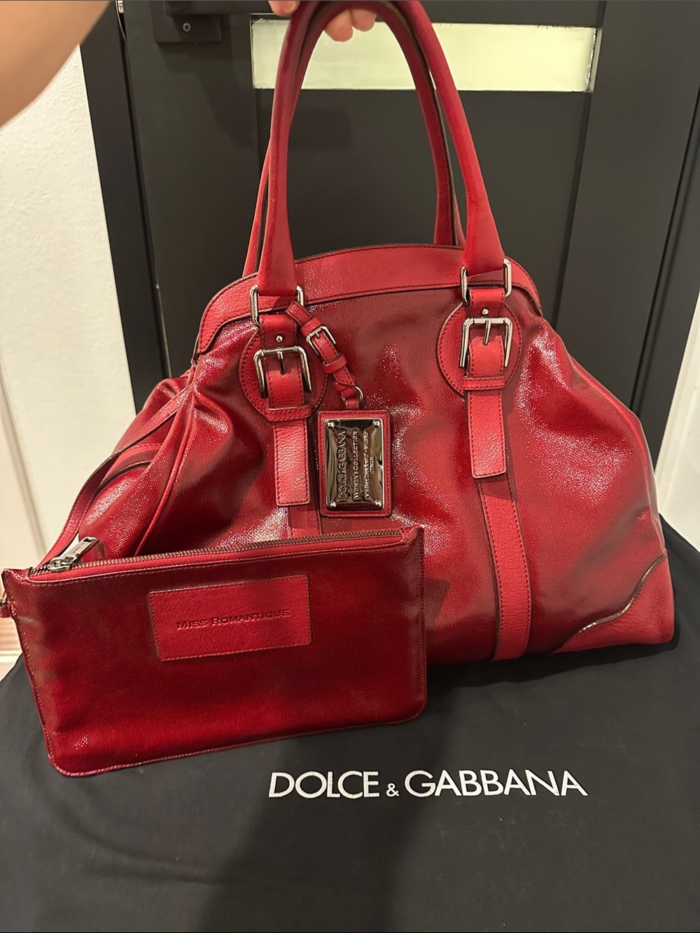 Dolce & Gabbana Shiny Red Leather Satchel with Matching Pouch and dust bag!